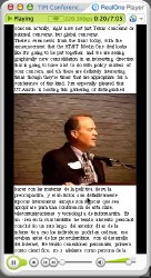 Novel, if hard-to-read, dual-language captioning method Dual scrolling English/Spanish captions, in huge blocks on top of and below video, respectively