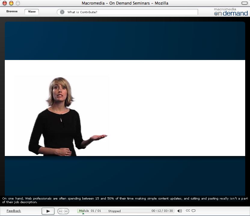Flash video with two  flush-left lines of captioning, one of them very wide, both outside the image