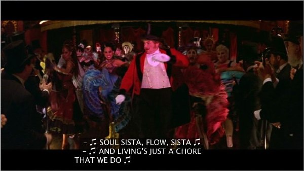 ‘Moulin Rouge’ with mangled, misaligned hung dash, staffnote, spaces